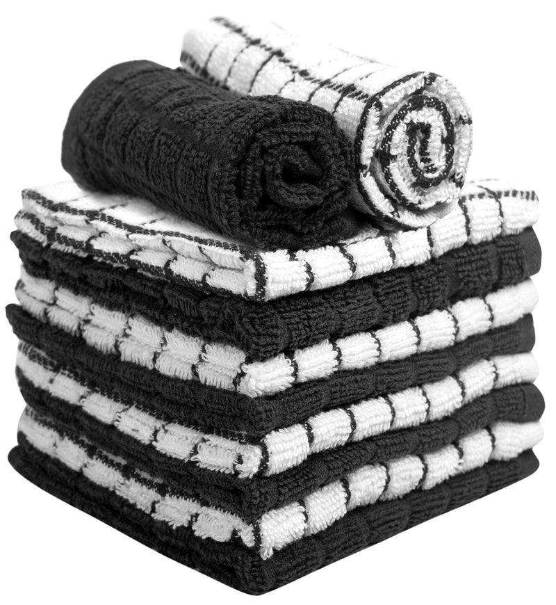 Bumble Towels Bumble Dish Towels & Dish Cloths (8 Pack) | 100% Cotton Kitchen Towels | 12"" x 12"" | 405 GSM | Soft, Highly Absorbent & Durable Rags for Washing Dishes | Black - Image 4